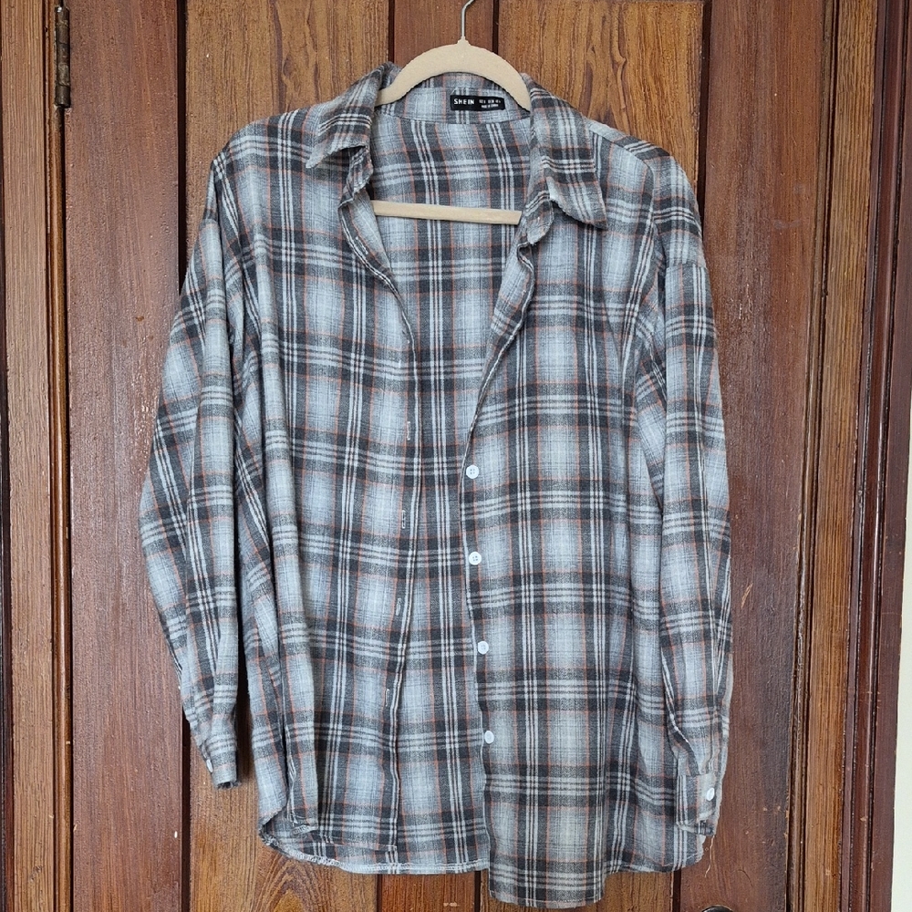 H&M Brown and Gray Plaid Casual Shirt